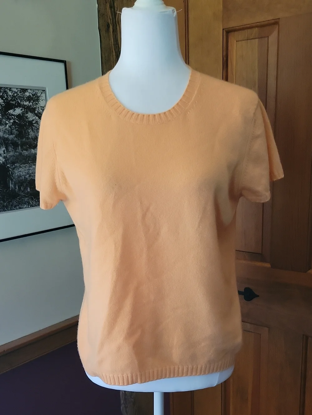 TALBOTS Short-Sleeve Crewneck Cashmere Top, Peach Orange Sherbet
